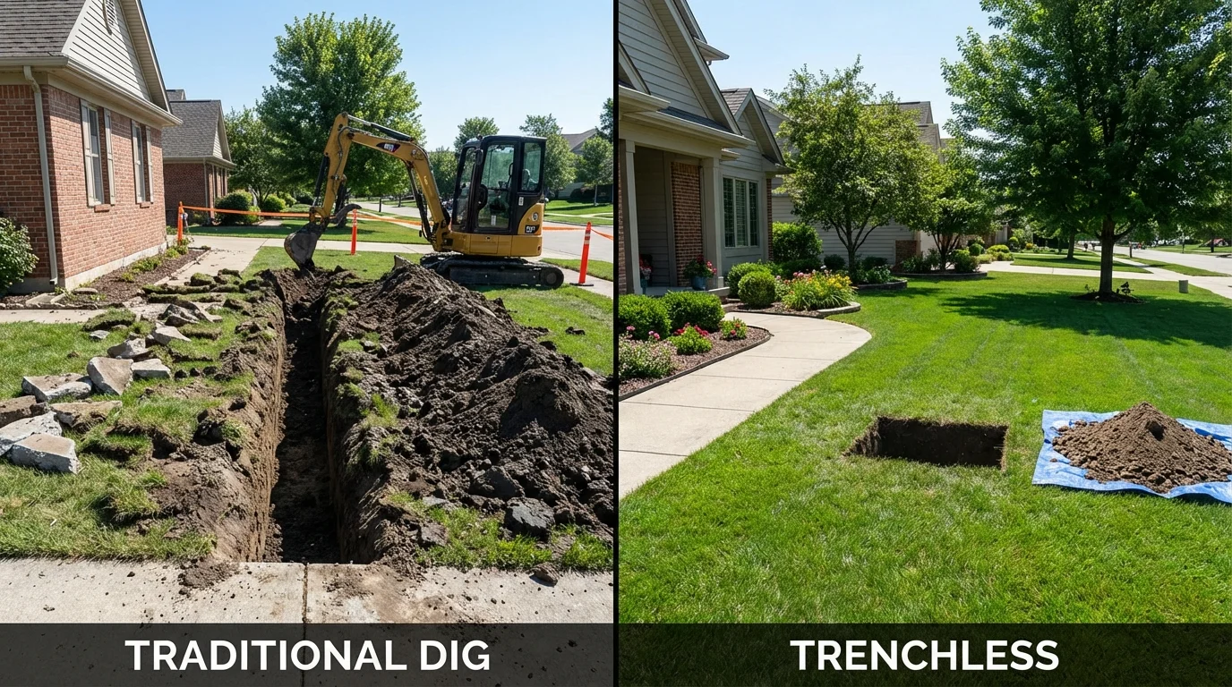 Trenchless sewer repair with minimal yard damage versus traditional excavation in Billings, MT